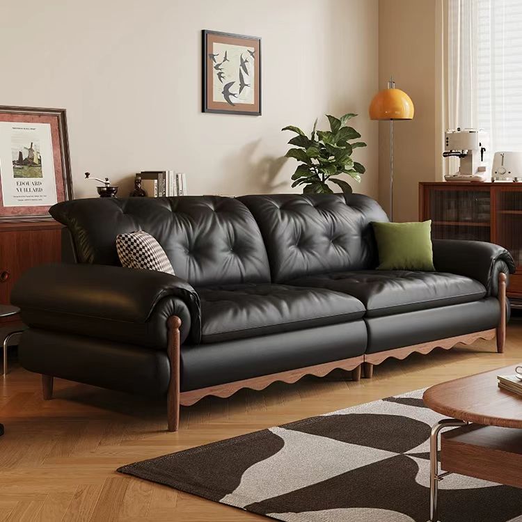 義式極簡風 小戶型直排黑色頭層牛皮沙發 OL-喬恩#