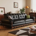 義式極簡風 小戶型直排黑色頭層牛皮沙發 OL-喬恩#