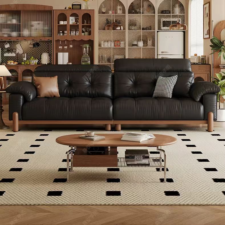 中古侘寂風 直排實木頭層牛皮沙發 OL-茗宁#