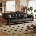 中古侘寂風 直排實木頭層牛皮沙發 OL-茗宁#