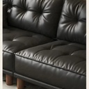 中古侘寂風 直排頭層黑色復古牛皮沙發 OL-1907#