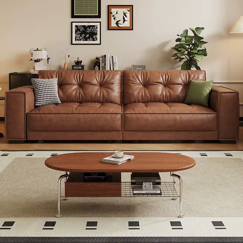 中古侘寂風 直排可伸縮豆腐塊真皮沙發 OL-1909#