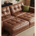 中古侘寂風 直排可伸縮豆腐塊真皮沙發 OL-1909#