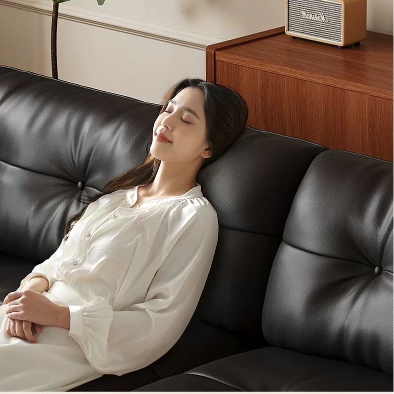 中古侘寂風 直排復古大象耳朵頭層牛皮沙發 OL-535#