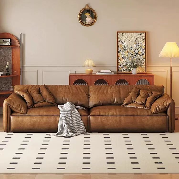 中古侘寂風 直排大象耳朵豆腐塊皮沙發 OL-山阁#