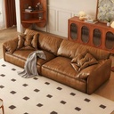 中古侘寂風 直排大象耳朵豆腐塊皮沙發 OL-山阁#