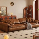 中古侘寂風 直排大象耳朵豆腐塊皮沙發 OL-山阁#