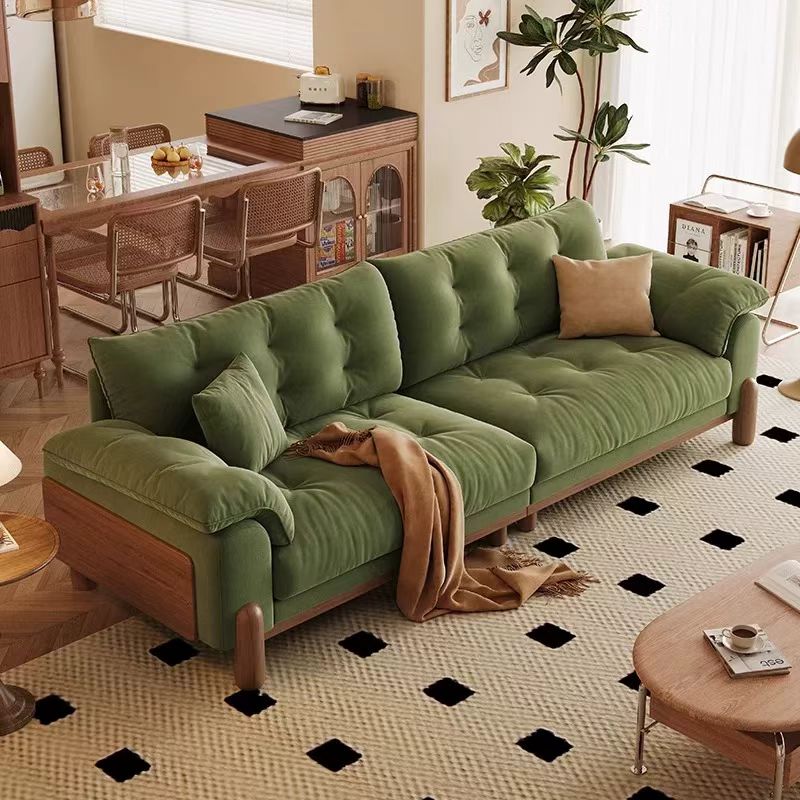 中古侘寂風 綠色直排實木雲朵貓抓布沙發 OL-YM502#