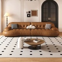 義式極簡風 小戶型棕色弧形頭層牛皮沙發 OL-2886#