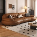 義式極簡風 小戶型棕色弧形頭層牛皮沙發 OL-2886#