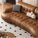 義式極簡風 小戶型棕色弧形頭層牛皮沙發 OL-2886#