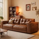 中古侘寂風 小戶型焦糖色直排油蠟皮沙發 OL-1955#