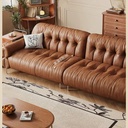 中古侘寂風 直排焦糖色高腳雲朵油蠟皮沙發 OL-皮拉#