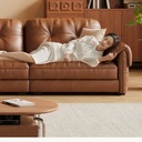 中古侘寂風 可調節伸縮焦糖色直排頭層牛皮沙發 OL-子期#