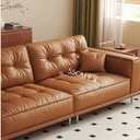 中古侘寂風 橙色復古直排頭層牛皮沙發 OL-1905#