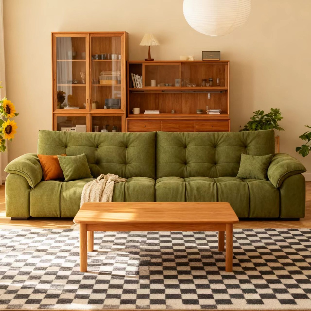 義式極簡風 直排小戶型綠色泡芙布沙發 OL-吉姆#