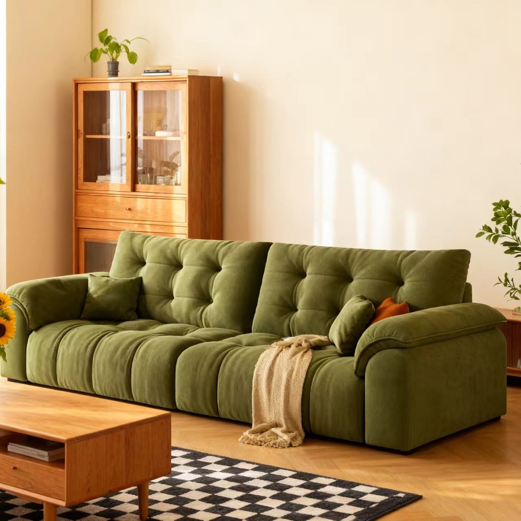 義式極簡風 直排小戶型綠色泡芙布沙發 OL-吉姆#