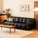 中古侘寂風 黑色矮腳直排雲朵皮沙發 OL-0711#