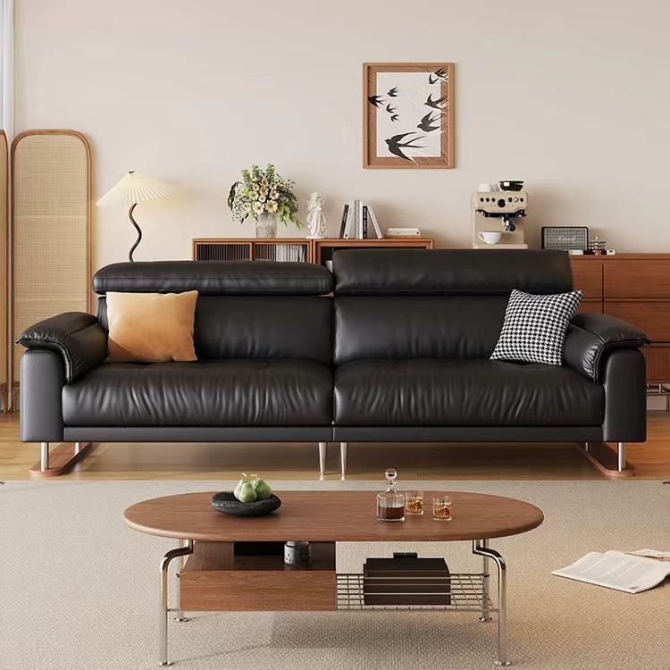 中古侘寂風 小戶型直排黑色簡約真皮沙發 OL-克里#