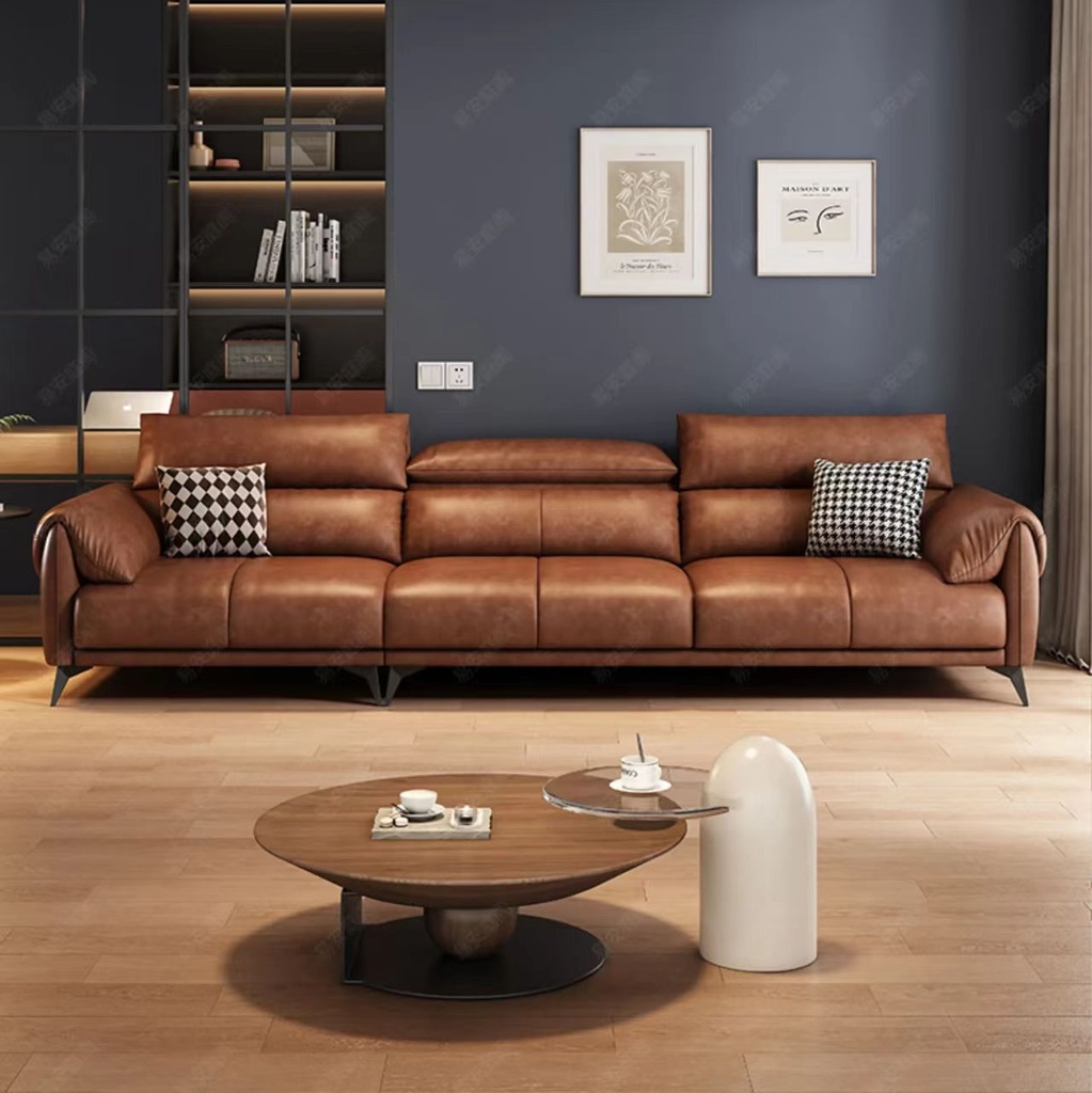 義式極簡風 頭層牛皮貴妃復古油蠟皮沙發 OL-2698#