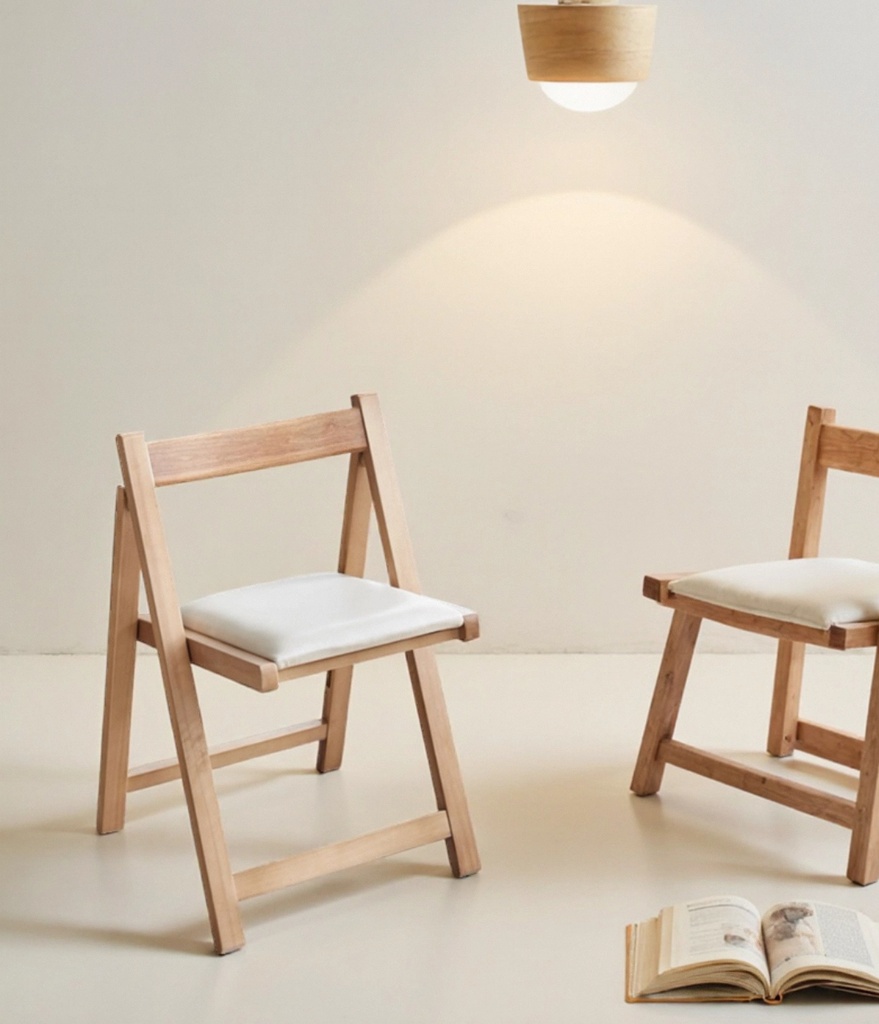 北歐風 實木 軟包坐墊 折疊椅