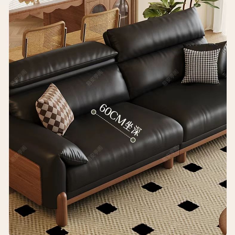 中古侘寂風 小戶型直排黑色頭層牛皮沙發 OL-悠雲#