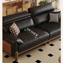 中古侘寂風 小戶型直排黑色頭層牛皮沙發 OL-悠雲#