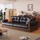 中古侘寂風 地台胡桃色實木抽屜儲物皮沙發 OL-星瀾#