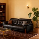 中古侘寂風 直排黑色實木頭層牛皮沙發 OL-茗廳#