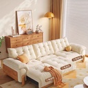 中古侘寂風 直排奶油多功能伸縮電動布沙發 OL-黎夏#