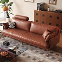 中古侘寂風 小戶型復古焦糖色油蠟真皮沙發 OL-戲蝶#