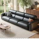 義式極簡風 小戶型直排輕奢黑色真皮沙發 OL-萊迪#