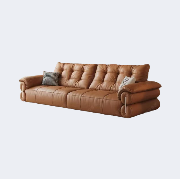 中古侘寂風 拉扣款 雲朵皮面矮脚沙發OL-萊德#