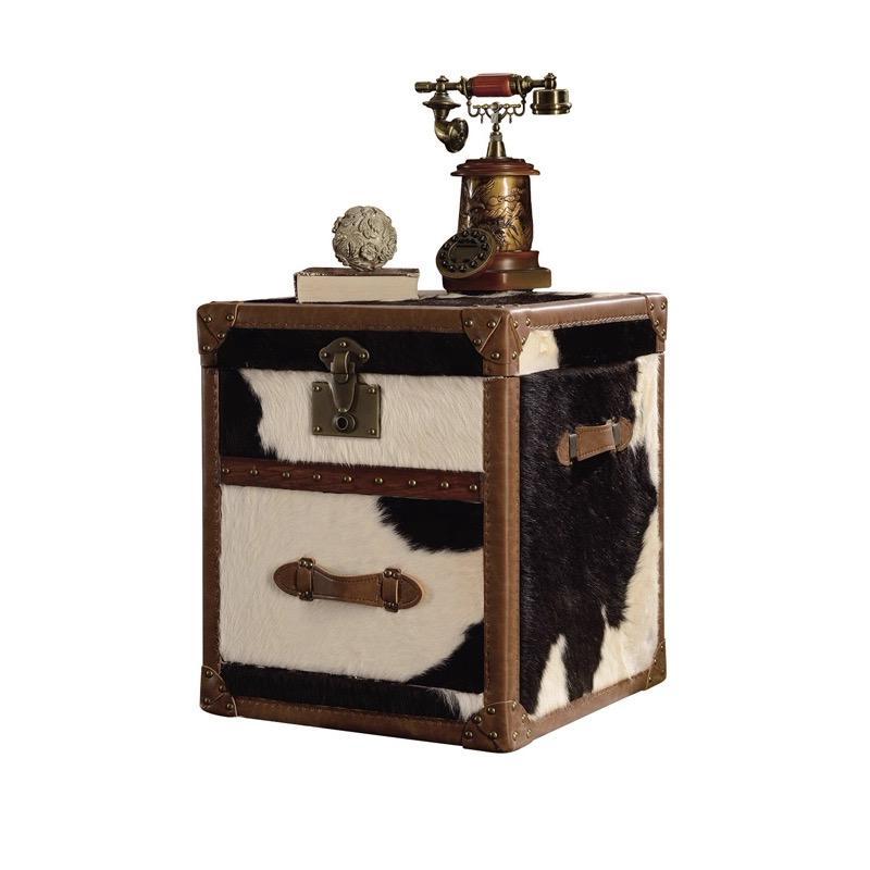 美式復古 奶牛皮 邊几 儲物櫃YFN-AD005
