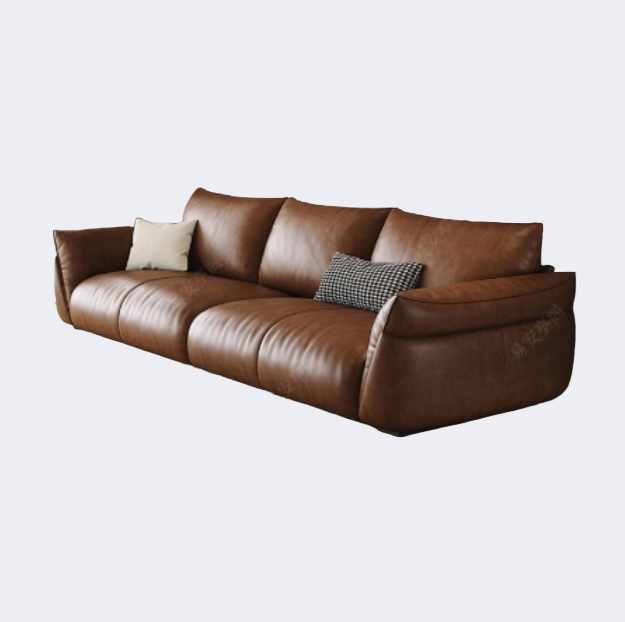 中古侘寂風 大座深 矮脚皮質沙發OL-2893#