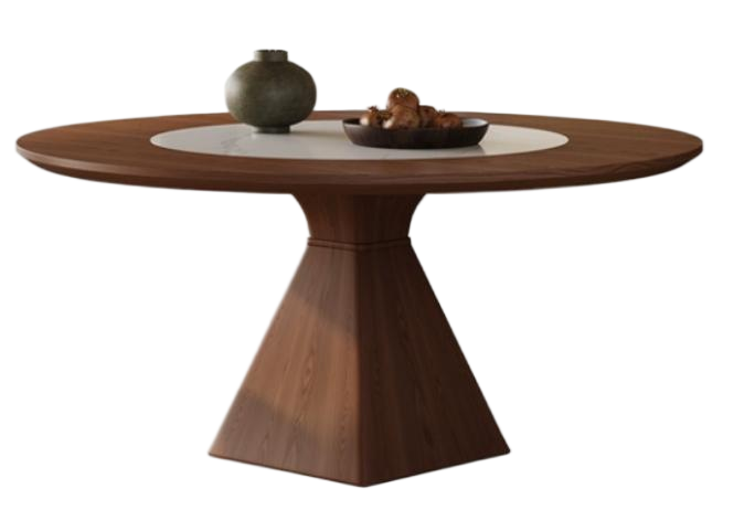 中古風 内嵌轉盤 圓形全實木餐桌7652#OL