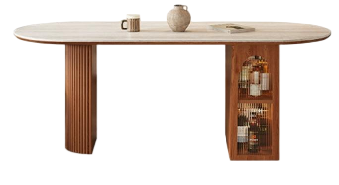 中古風 岩板 可伸縮 儲物型實木餐桌2506#OL