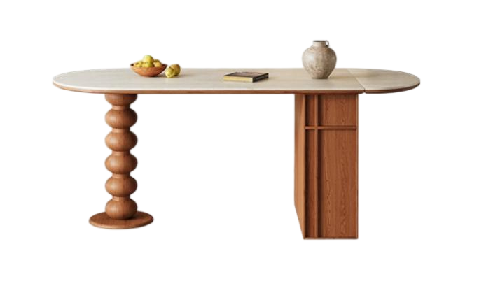 中古刹寂 岩板 可伸縮 實木餐桌2160#OL