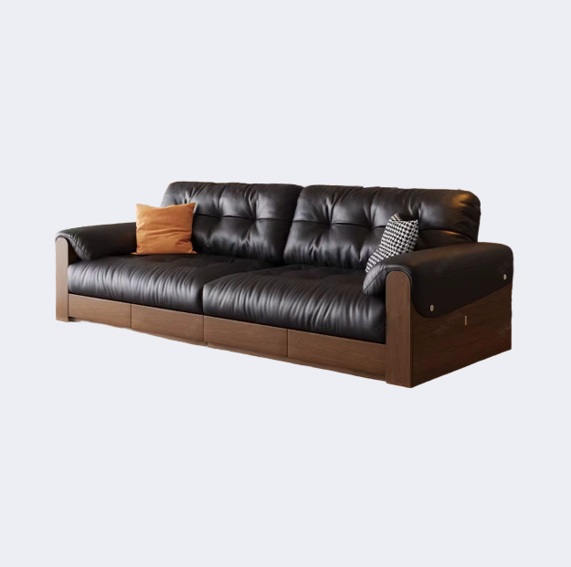 中古侘寂風 可儲物 皮面沙發OL-星瀾#