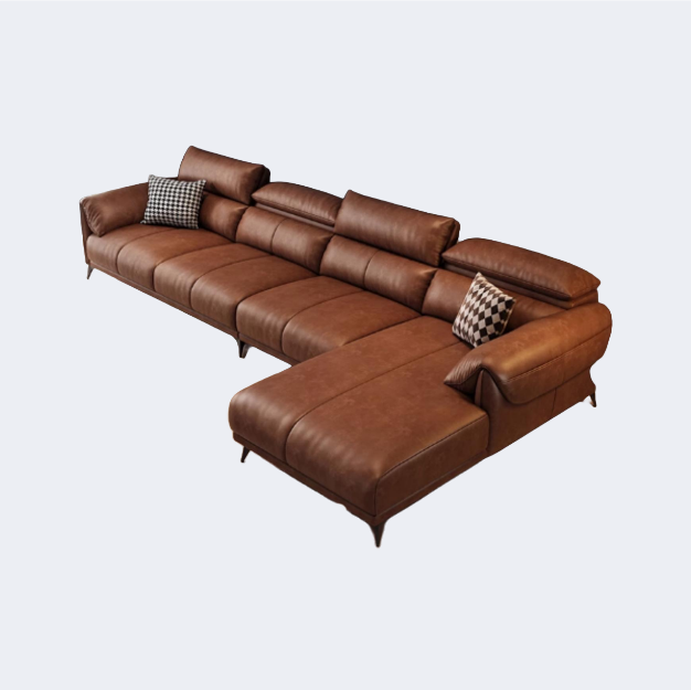 中古侘寂風 靠背可调节 皮面沙發 OL-2698#