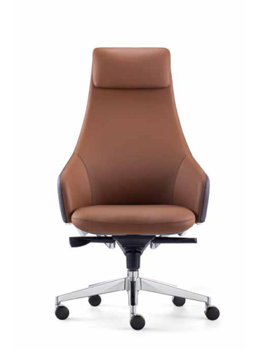 帶頭枕 五金脚 高靠背真皮辦公椅JY-BJ053-棕