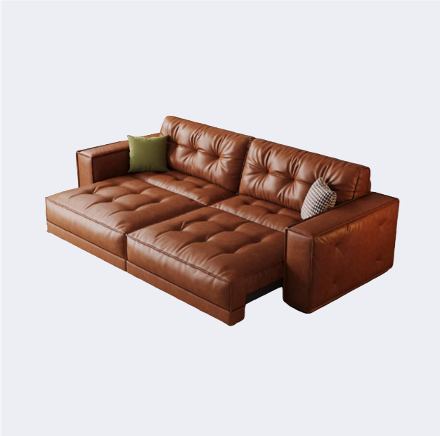 中古侘寂風 可伸縮 豆腐塊皮面沙發OL-1909#