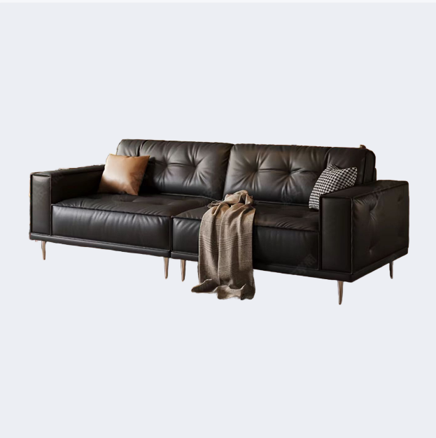 中古侘寂風 金属高脚 皮面扶手沙發 OL-1908#