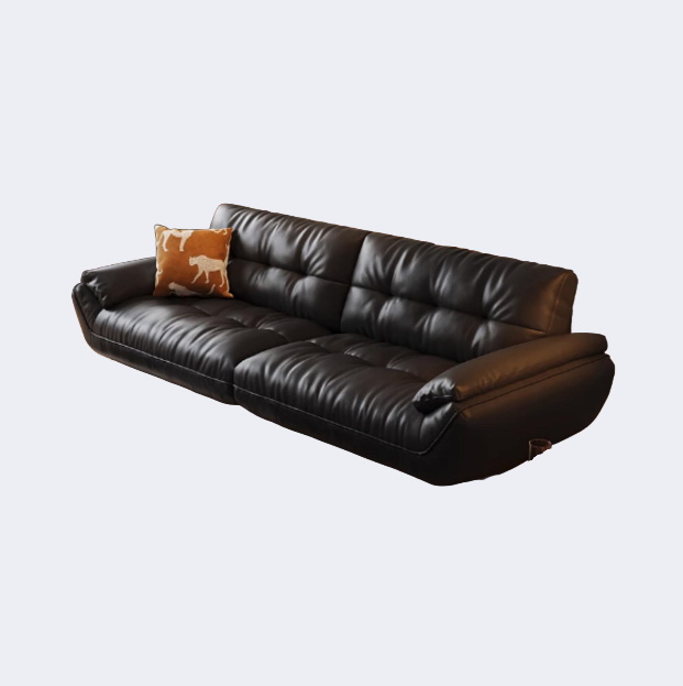 中古侘寂風 帆船 實木矮脚皮沙發 OL-2885#