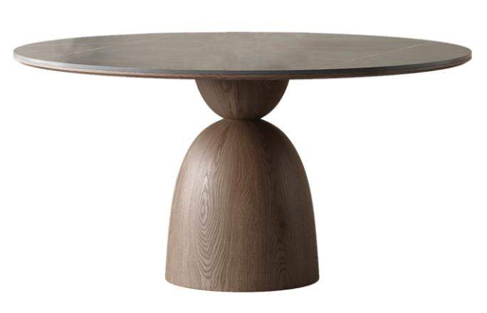 中古風 岩板 圓形實木餐桌709#OL