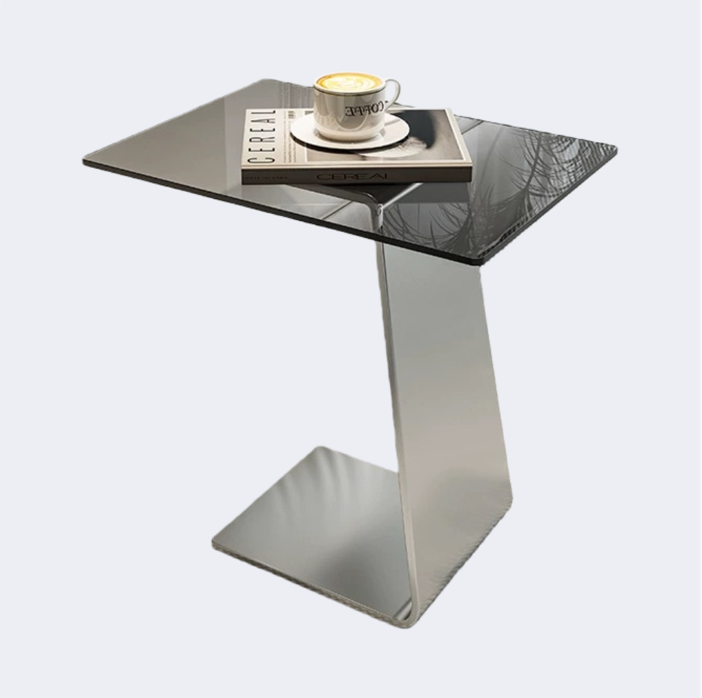 現代簡約 不鏽鋼 鋼化玻璃 邊几