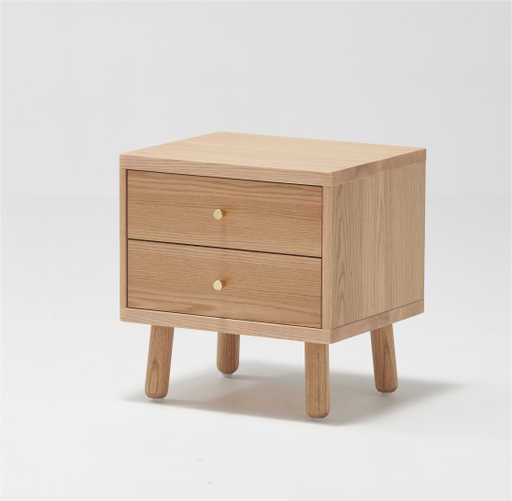 北歐風 紅橡木實木 雙抽床頭櫃LB305#HFH
