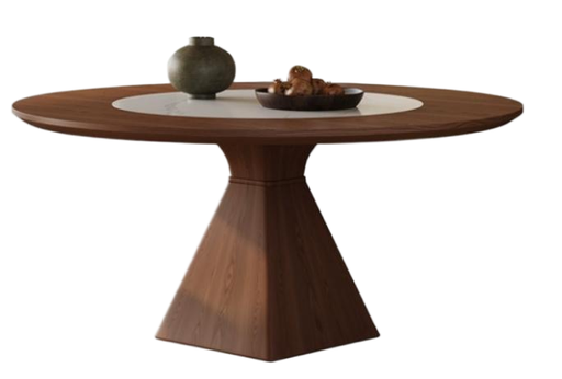 中古剎寂 内嵌轉盤 圓形全實木餐桌7652#OL