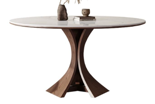 中古風 岩板 圆形實木餐桌796#