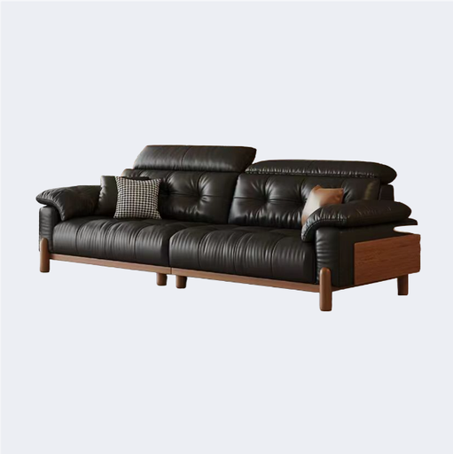 義式極簡風 功能款 實木架皮质沙發OL-茗寧#